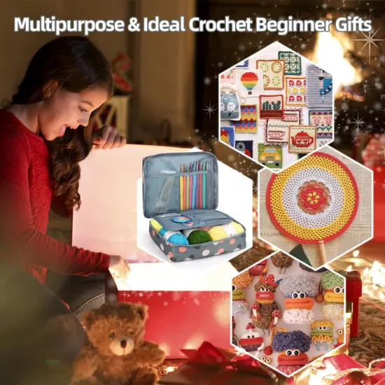 Beginner Yarn for Crocheting and Knitting-Crochet Yarn Kit for Beginners-Includes 382 Yards Cotton Yarn Balls, Hooks, Accessories, Tutorials, Ideal Starter Kit for Kids Adults Professionals {2}