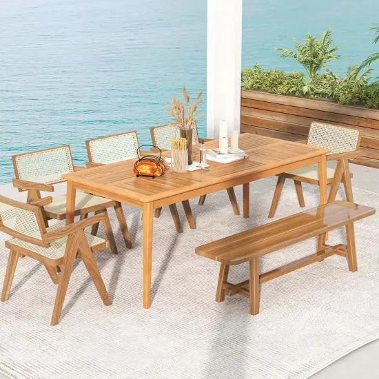 Costway 8-Person Outdoor Acacia Wood Dining Table with 1.96" Umbrella Hole Rectangular {2}
