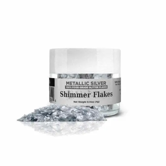 Metallic Silver Edible Shimmer Flakes 4 Gram Jar {4}