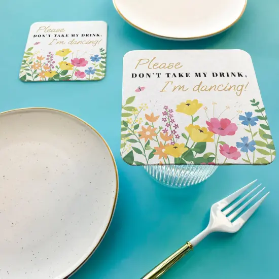 Big Dot of Happiness 25 Ct Wildflowers Please Don't Take My Drink I'm Dancing Coasters, 4-Inch Disposable Square Paper Coasters for Boho Floral Wedding {3}