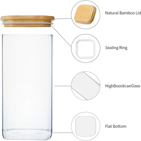 Glass Food Storage Containers with Lids, 50 Oz High Borosilicate Glass Jars for Coffee Bean, Candy, Cookie, Flour, Square {3}