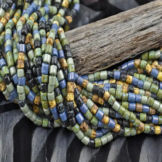 6/0 Aged Denim Turquoise Picasso Tube Seed Bead Mix (20" Strand) {3}
