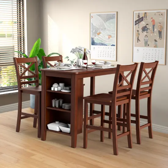 Costway Set of 4 Bar Stools 24'' Counter Height Chairs w/ Rubber Wood Legs Walnut {3}