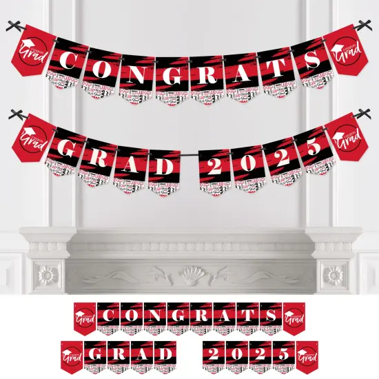 Big Dot of Happiness Red Graduation Bunting Banner - Party Decorations - Congrats Grad 2025 {1}