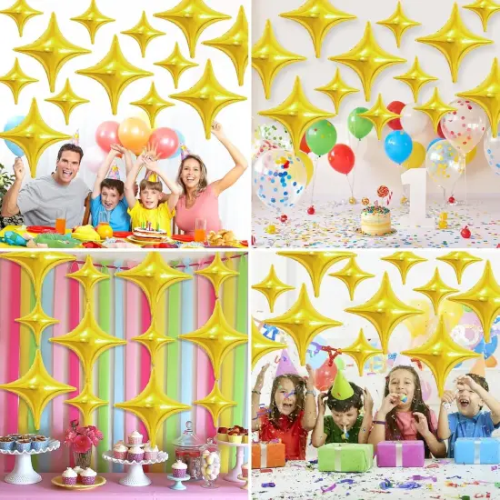 Gold Star Balloons,12Pcs Four Angle Star Foil Balloons,26Inch and 10Inch Gold Quadrangle Star Helium Mylar Balloons for Birthday Anniversary Baby Shower Wedding Party Decorations {3}