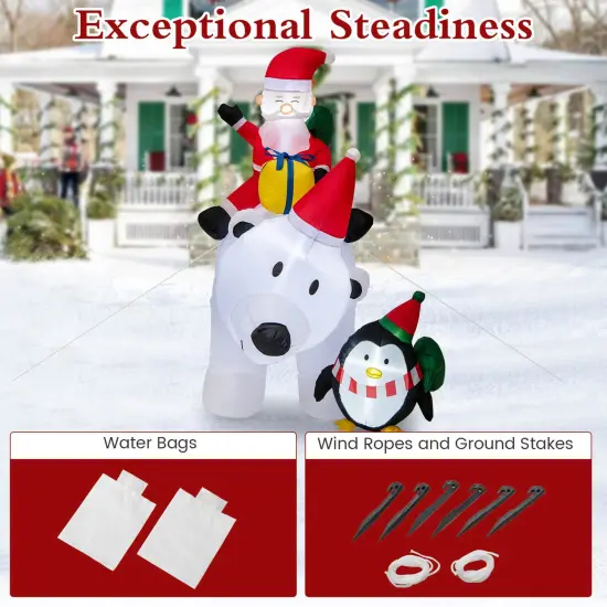 Costway 7 FT Tall Inflatable Polar Bear with Penguin Gift Bags & Gift Box Shaking Head {5}