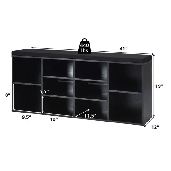Costway Entryway Padded Shoe Storage Bench 10-Cube Organizer Bench Adjustable {4}