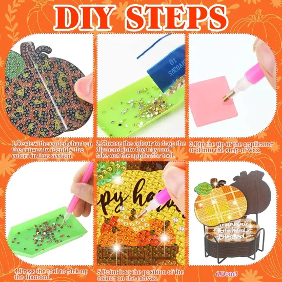 Pumpkin Diamond Painting Coasters Kit for Adult Beginners DIY {3}