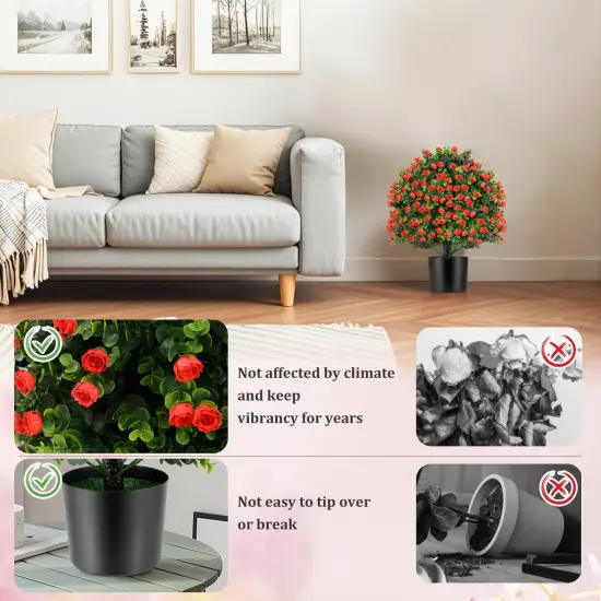 Costway 2 Pack Artificial Rose Topiary Ball Tree Faux Shrub Bushes with Flowers {6}
