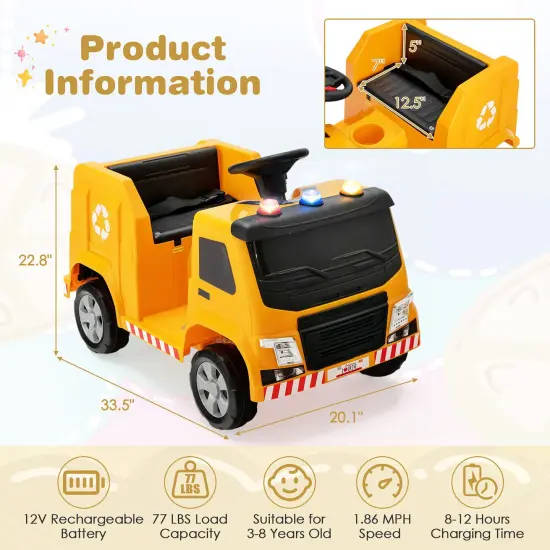 Costway 12V Recycling Garbage Truck Electric Ride On Toy Remote w/Recycling Accessories {3}