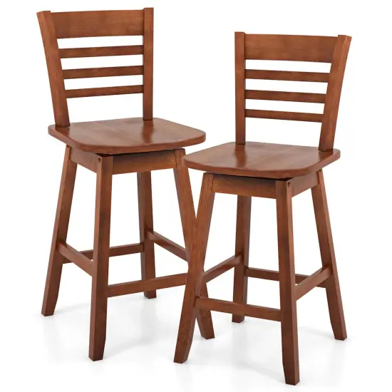 Costway 2 PCS 24.5" Counter Height Bar Chairs Swivel Bar Stools with Hollow Backrest Brown/White {7}