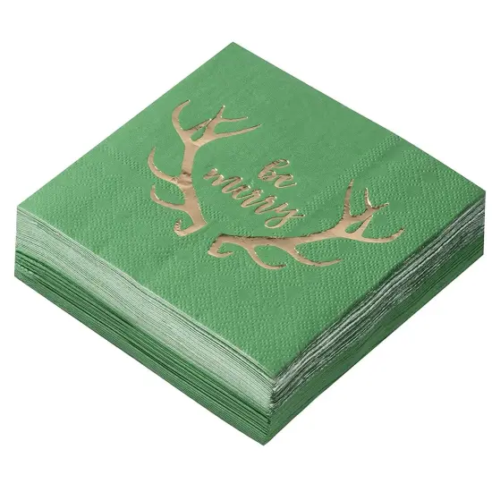 50 ct Antlers Luncheon Paper Napkins for Christmas Holiday Party Supplies & Xmas Table Decorations, Green, 6.5 in {7}