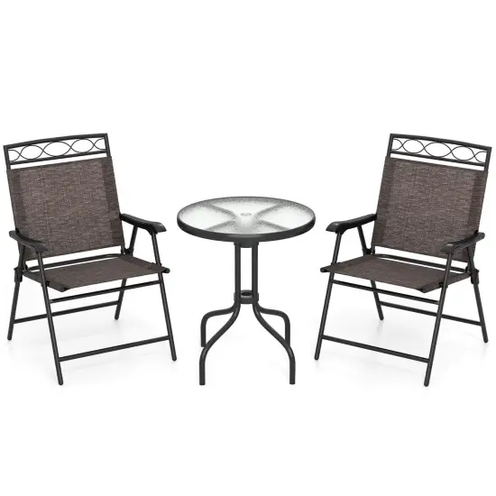 Costway 3 PCS Outdoor Bistro Dining Furniture Set with 1.57" Umbrella Hole Rippled {2}