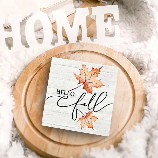 Fall Hello Maple Leaf Thanksgiving Wood Box Sign Desk Decor {5}