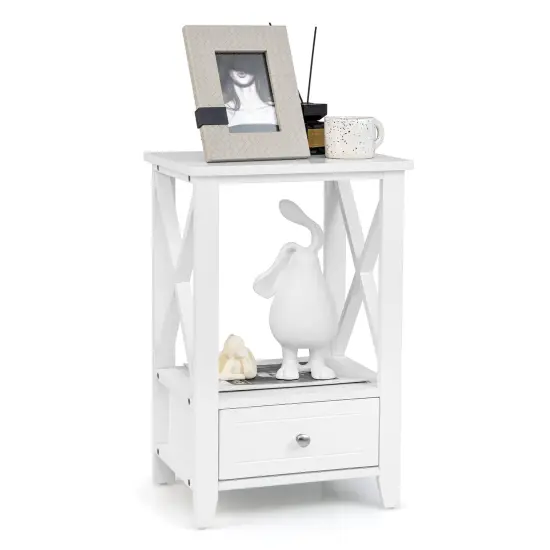 Costway Modern Nightstand with Bottom Drawer Storage Shelf Small Side End Table White\Black {9}