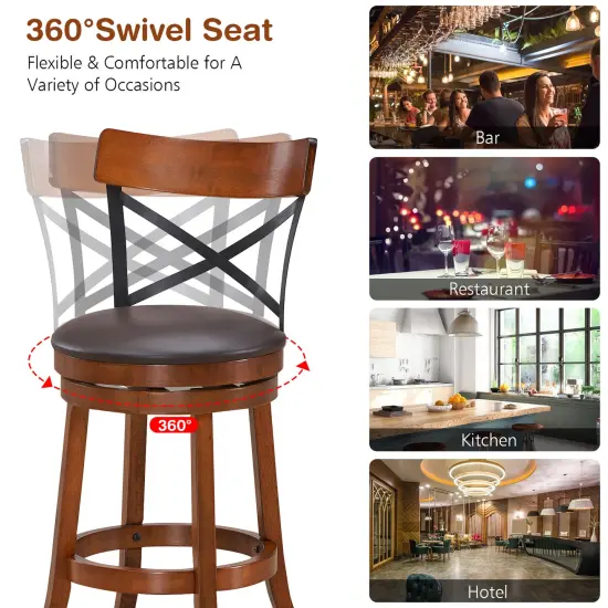 Costway Set of 4 Bar Stools Swivel 25'' Dining Bar Chairs with Rubber Wood Legs {4}