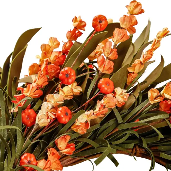 Artificial Fall Wreath - Harvest Leaves & Small Pumpkins {5}