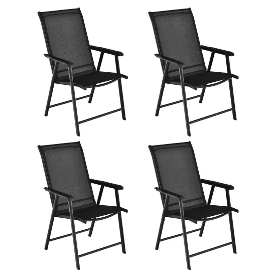 Costway 4PCS Patio Folding Dining Chairs Portable Camping Armrest Garden Black {3}