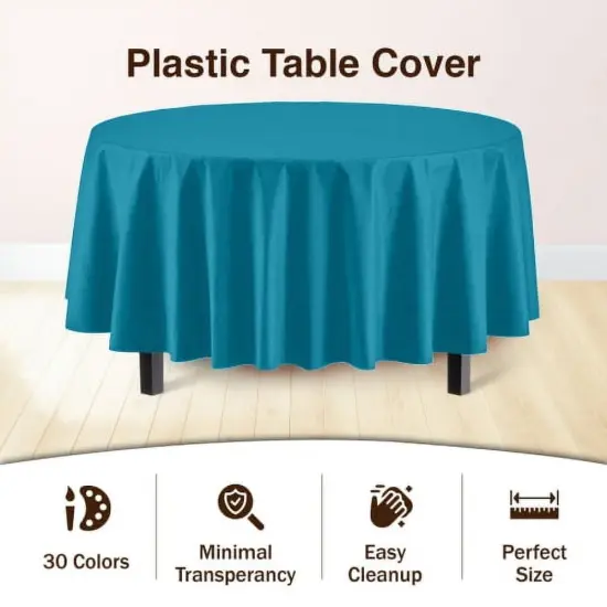Exquisite Disposable Round Plastic Tablecloths &ndash; 6 Pack 84" Disposable Table Cloths &ndash; Indoor/Outdoor Party Tablecloth &ndash; Round Plastic Table Cover for Events & Party Supplies Turquoise {4}