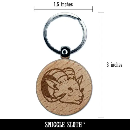 Proud Horned Goat Ram Head Engraved Wood Round Keychain Tag Charm {2}