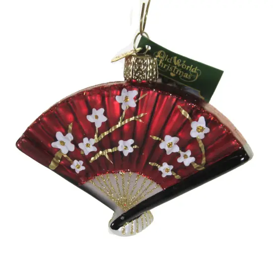 Old World Christmas 2.75 In Folding Fan Tree Ornament , Flowers Decorative Red {1}