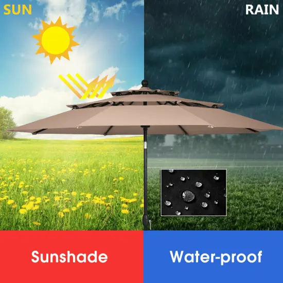 Costway 10ft 3 Tier Patio Market Umbrella Aluminum Sunshade Shelter Double Vented {8}