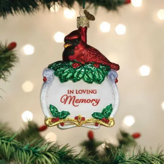 Old World Christmas 4.0 Inch Memorial Cardinal Tree Ornament , In Loving Memory Red {3}
