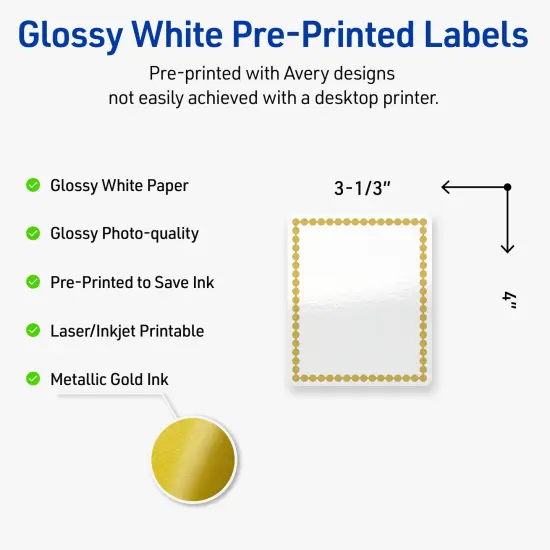 Avery Printable Rectangle Labels, Gold Beads, 4" x 3-1/3", Glossy White Rectangle Labels, Permanent, Laser/Inkjet, 40ct, Great for Product Labels {2}