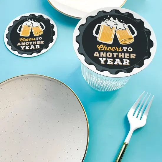 Big Dot of Happiness 25 Ct Cheers and Beers Birthday Drink Coasters, 4-Inch Disposable Round Paper Coasters for Birthday, Table Decor for Bar Drinks {4}