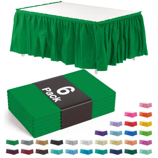 Ruffle Disposable Table Skirt 14 Ft Long Pleated Table Skirts with Adhesive Strip &ndash; Fits 6ft+ Rectangle or Round Tables &ndash; Ideal for Birthday Parties, Gender Reveal, Baby Showers & Event Decorations 6 pack by Exquisite Emerald Green {1}