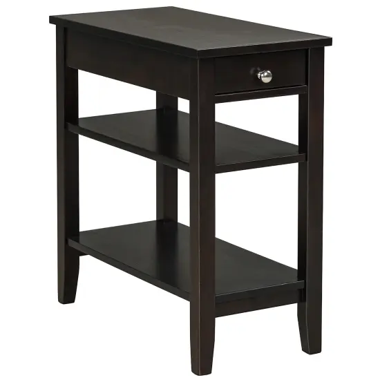Costway 3-Tier Side End Table with Drawer Double Shelf Narrow Nightstand Espresso\Black {7}