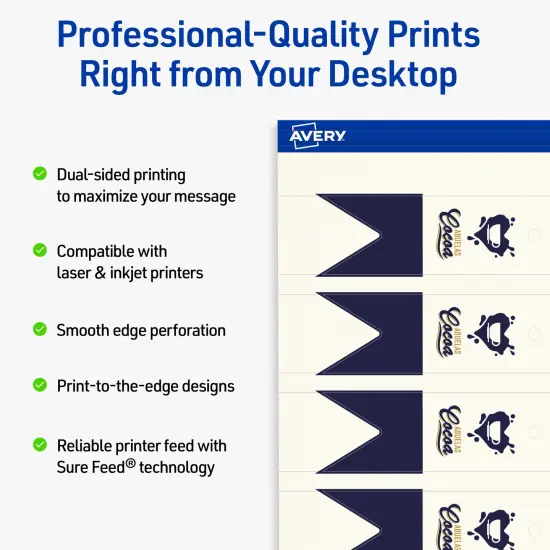 Avery Printable Banner Rectangle Flag Tags, Sure Feed Technology, 1" x 3", Matte Ivory Cardstock, Print-to-The-Edge, Laser/Inkjet Printable, 160 Total {8}
