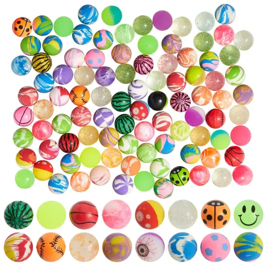 100 Pack Bouncy Balls for Kids Ages 5-14 Bulk - 1.25 in/ 32mm Large Rubber Bouncing Balls for Birthdays, Prizes, Gifts {1}
