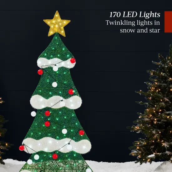 Best Choice Products 6ft Lighted 2D Christmas Tree Outdoor Decor w/ 170 LED Lights, Gift Boxes, Storage Bag Red/White {4}
