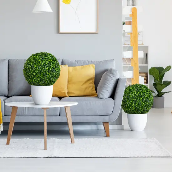 Costway 2 PCS 15.7'' Artificial Boxwood Topiary Balls UV Protected Indoor Outdoor {2}