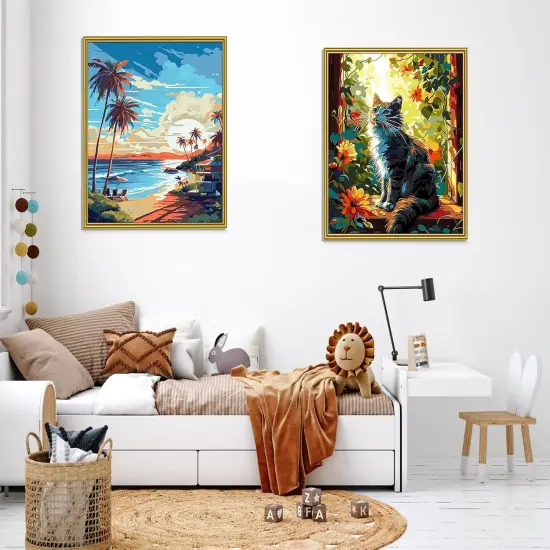 Window Cat Paint by Numbers Kit - 16x20 Inch {4}