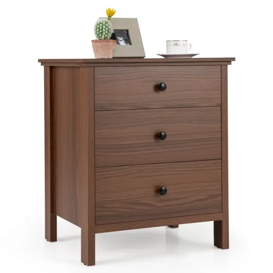 Costway Nightstand with 3 Drawer for Bedroom Compact Storage Chest Modern Sofa Side {1}