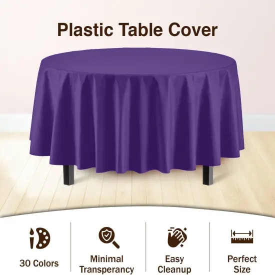 Exquisite Disposable Round Plastic Tablecloths &ndash; 12 Pack 84" Disposable Table Cloths &ndash; Indoor/Outdoor Party Tablecloth &ndash; Round Plastic Table Cover for Events & Party Supplies Purple {5}