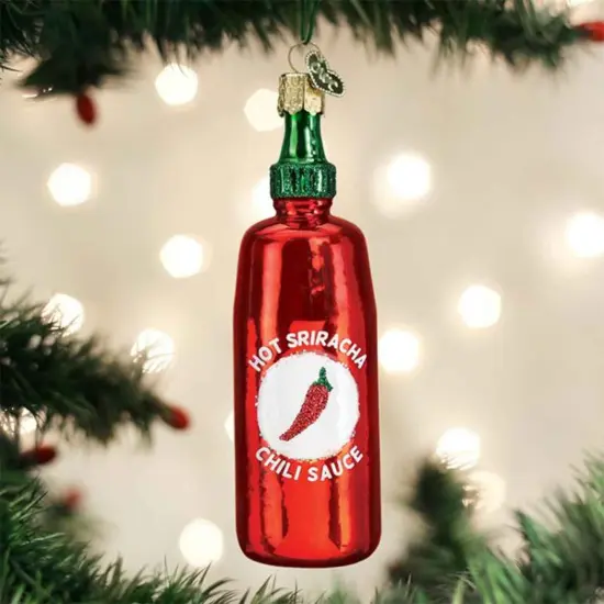 Old World Christmas 4.5 Inch Sriracha Sauce Christmas Tree Ornament , Ornament Chili's Hot Red {3}
