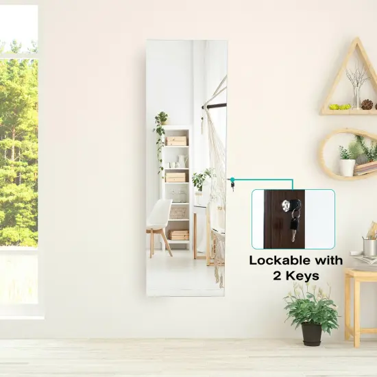 Costway Mirror Jewelry Cabinet 96 LED Lights Wall Door Mounted Armoire w/ Makeup Rack {5}