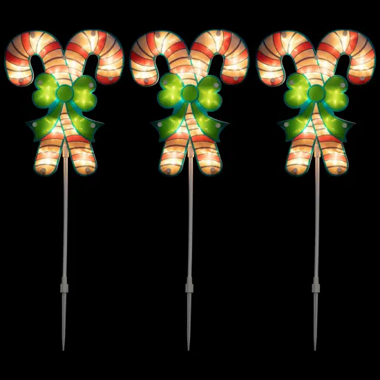 Northlight Lighted Holographic Candy Cane Outdoor Christmas Pathway Markers - 25.5" - Set of 3 Red {3}