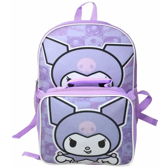 Hello Kitty Kuromi 16" Purple School Backpack and Rectangular Lunch Bag Attached {1}