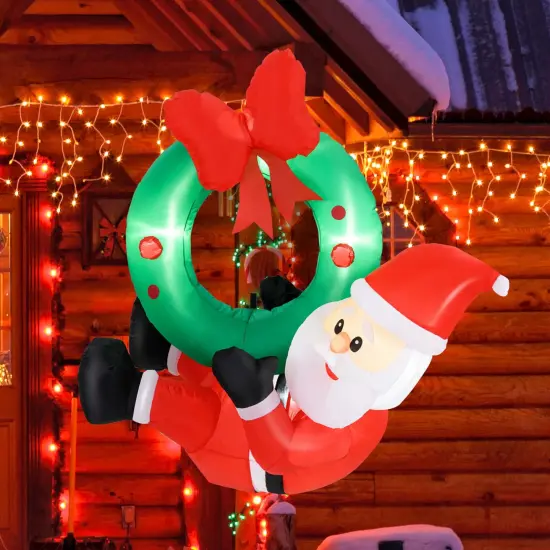 Costway 4 Ft Blow up Santa Claus with LED Lights & Christmas Wreath Christmas Inflatables {2}