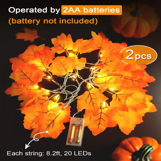 2 Pack Lighted Fall Garland - 16.4ft 40 LED {2}