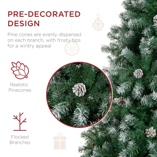 Best Choice Products Pre-Decorated Holiday Christmas Pine Tree w/ Branch Tips, Partially Flocked, Metal Base {3}