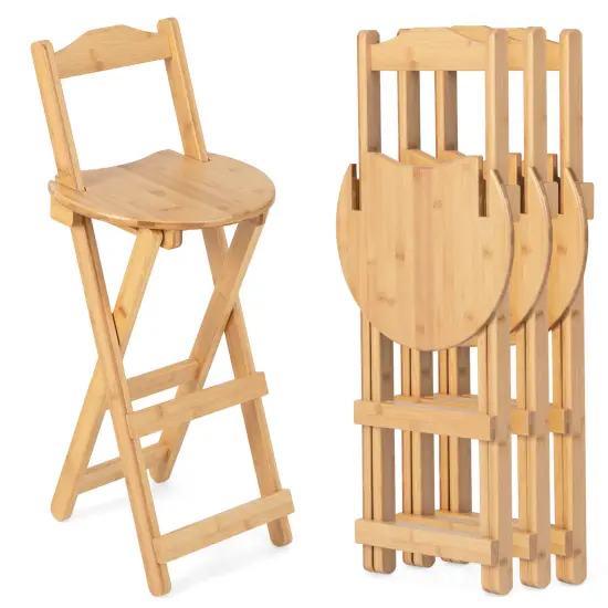 Costway Set of 4 Bamboo Folding Barstools Counter Height Dining Chairs Installation Free {1}