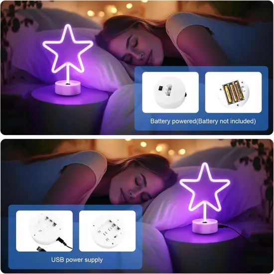 Summer Star Purple Neon Sign &ndash; 2-Pack LED Purple Star Lights for Bedroom, Room Decor, Battery Operated or USB Powered Neon Lamps for Indoor and Outdoor Use {3}