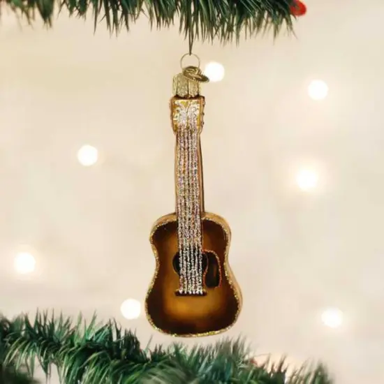 Old World Christmas 4.75 In Guitar Christmas Tree Ornament , Ornament Instrument Country Brown {3}