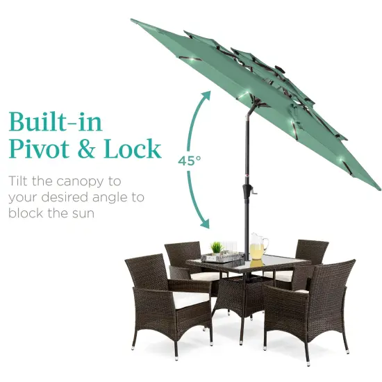 Best Choice Products 10ft 3-Tier Solar Patio Umbrella w/ 24 LED Lights, Tilt Adjustment, Easy Crank Seaglass {4}