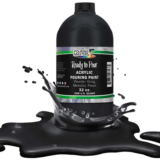 Pouring Masters Pewter Gray Bark Metallic Pearl Ready to Pour Acrylic Pouring Paint - Premium 32-Ounce Pre-Mixed Fluid Acrylic Paint - Fluid Art Supplies for Canvas, Wood, Paper, Tile & Rocks {1}
